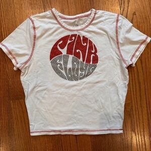 Pink Floyd white and red tight fitted crop top with rhinestone size Large